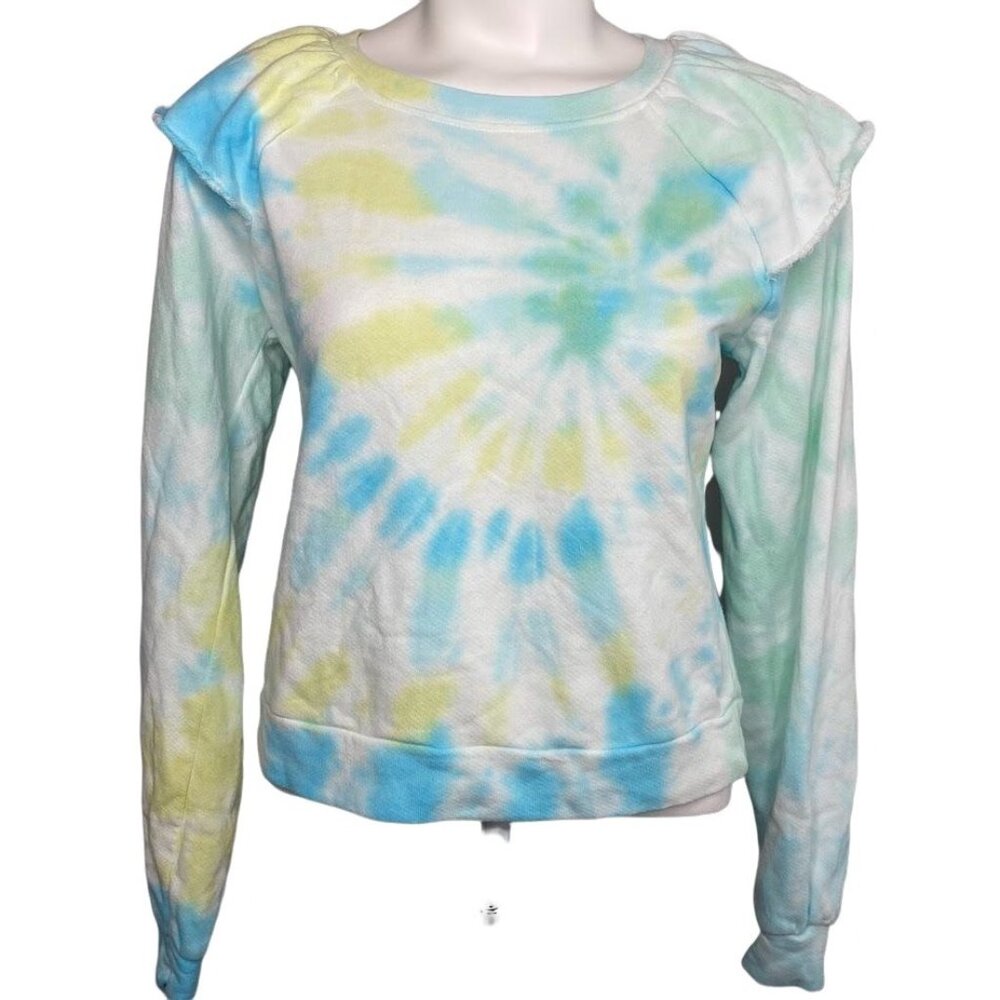 INC Sweatshirt Top Women's SMALL Blue Green White‎ Tie-Dye Relaxed Ruffled NEW